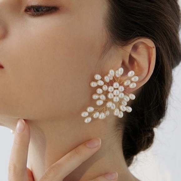 AHED Project Fireworks Pearl Vines Statement Wedding Earrings - Picture 6 of 8